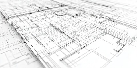 Detailed black-and-white architectural floor plan, featuring precise technical drawings and annotations, serving as a classic blueprint background for design and construction projects 