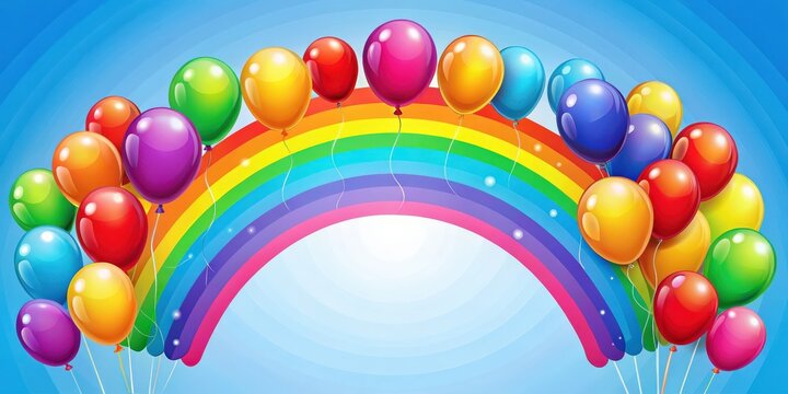 Vibrant template with rainbow and balloons, perfect for celebrations and joyous occasions