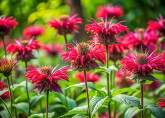 Vibrant red flowers bloom in a lush garden, showcasing nature's beauty and the elegance of summer landscapes.