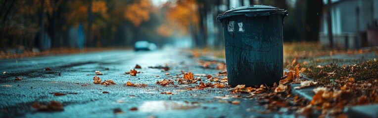 Overflowing Trash Bin in a Serene City Park