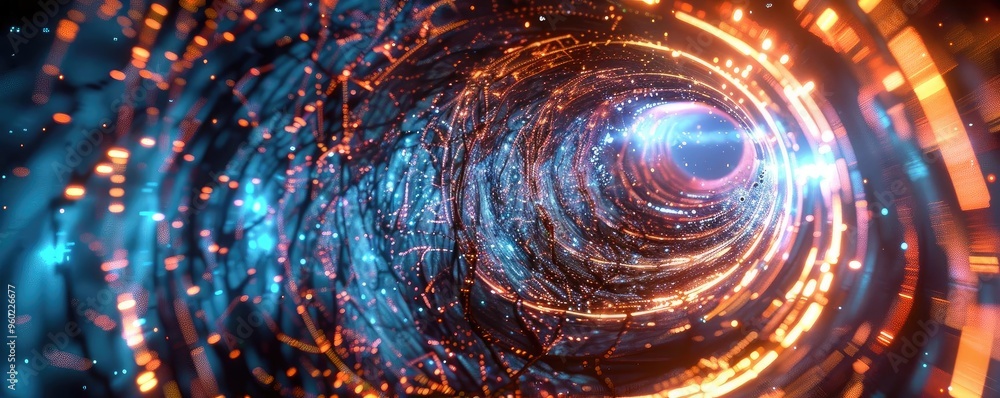 Poster pulsating energy tunnel with vibrant lights creating a dynamic and futuristic atmosphere. perfect fo
