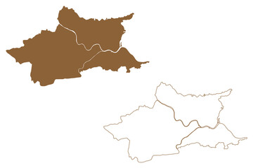 Villach city and district (Republic of Austria or Österreich, Carinthia or Kärnten state) map vector illustration, scribble sketch map