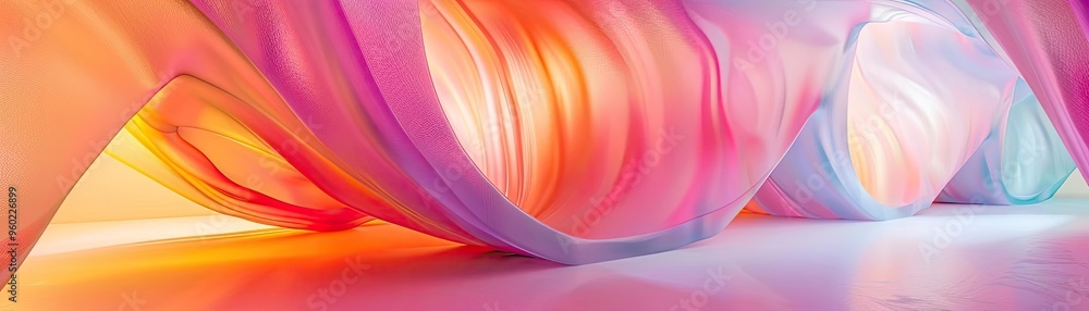 Poster a vibrant, abstract composition of flowing colors and soft textures, creating a dreamy atmosphere of
