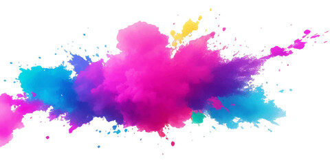 Bright colorful watercolor splash splatter stain brush strokes on white background. Modern vibrant aquarelle spot. Rainbow trendy isolated design on white. Element. Vector watercolor illustration	