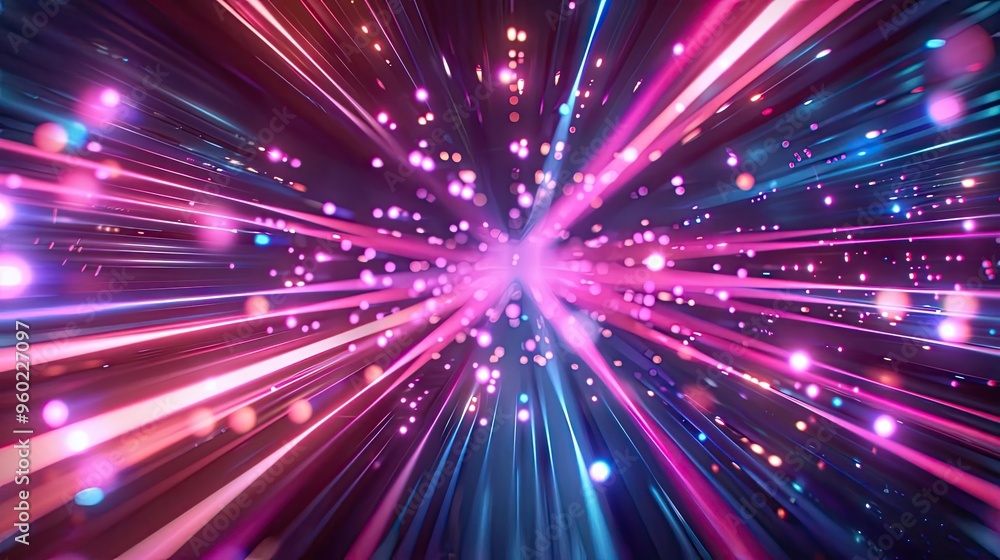 Poster vibrant burst of colorful light rays creating a dynamic, abstract background with sparkles and energ