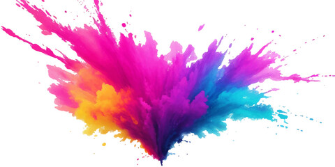 Bright colorful watercolor splash splatter stain brush strokes on white background. Modern vibrant aquarelle spot. Rainbow trendy isolated design on white. Element. Vector watercolor illustration	