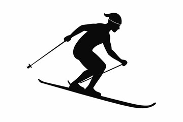 Skiing silhouette black color isolated scale up vector art illustration