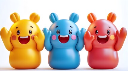 Naklejka premium Three Cute and Colorful Plush Toy Figures in Pastel Tones