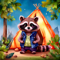 A raccoon on a camping site