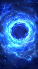 Futuristic Blue Vortex: Dynamic Visualization of Light-Speed Travel and Hyperspace Warp in Deep Space. Abstract Cosmic Swirl Representing Technological Advancement and Cultural Inclusivity. Ideal for 
