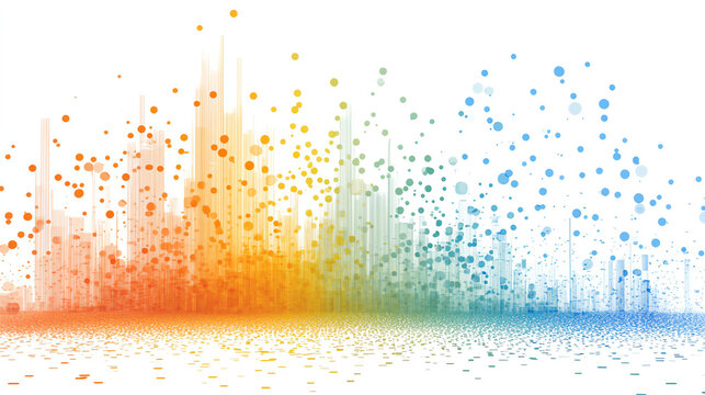 Colorful scatter plot visualizing market data trends with varying sizes of dots representing different values.