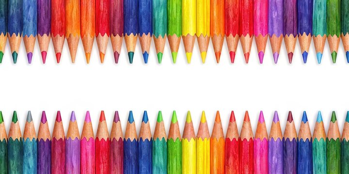 Colorful crayon background with seamless horizontal pencil border pattern