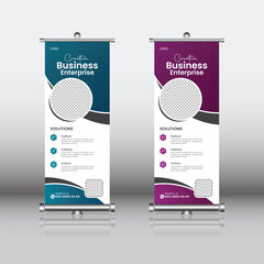 modern creative business roll up banner design. Standee Design Banner, Corporate digital Roll Up Banner. Pro Vector
