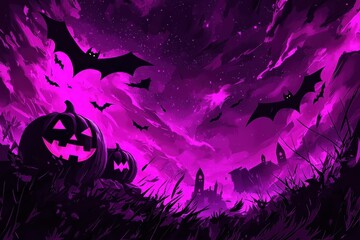 Spooky Halloween Night Sky with Bats and Jack o' Lantern
