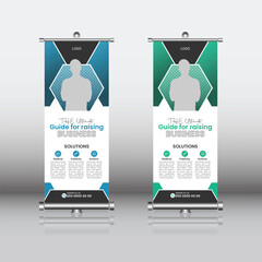 modern creative business roll up banner design. Standee Design Banner, Corporate digital Roll Up Banner. Pro Vector
