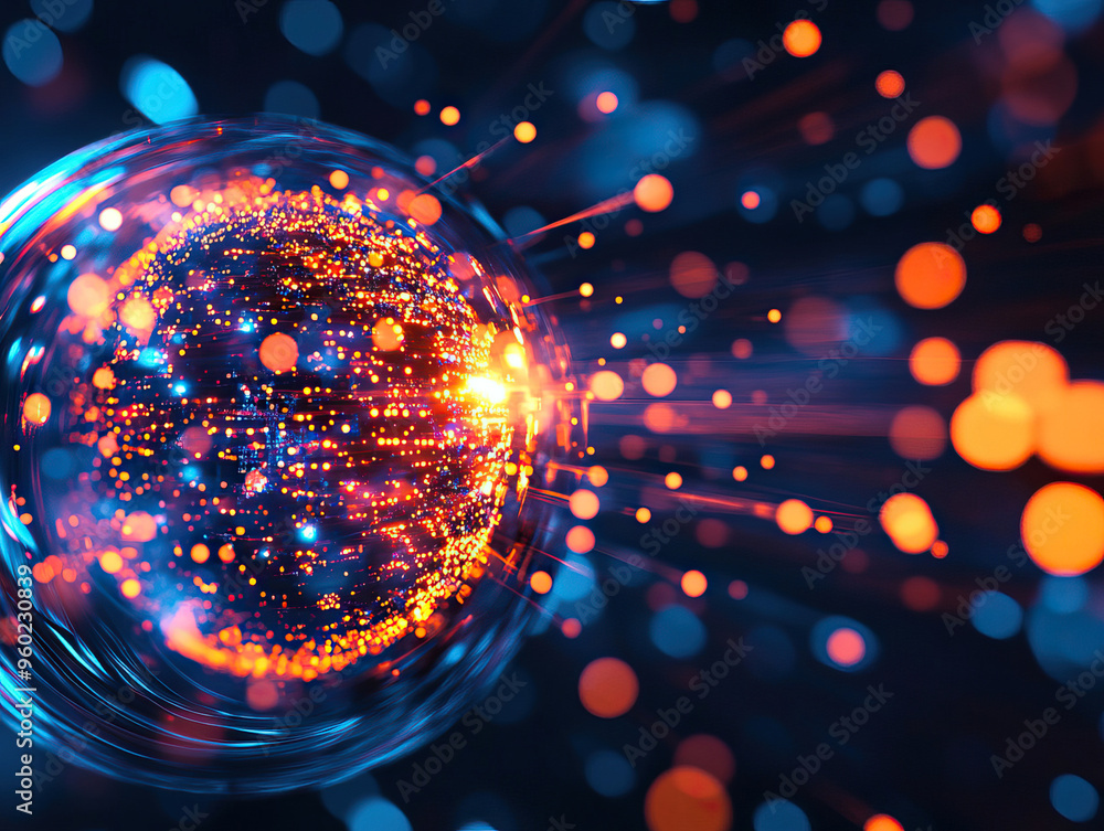 Aufkleber a vibrant abstract representation of a glowing sphere with dynamic particles and bright light effect