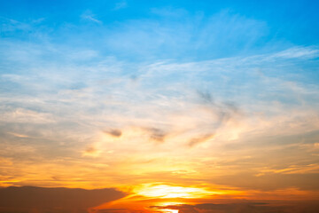 Beautiful , luxury soft gradient orange gold clouds and sunlight on the blue sky perfect for the background, take in everning,Twilight, Large size, high definition landscape photo