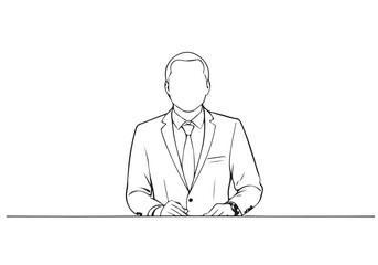 Businessman in Office Silhouette Line Art Vector Illustration. Abstract Black Sketch Illustration of Businessman Sitting Position for Minimalist Design.