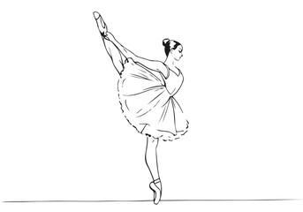 Ballerina Minimalist Style Line Art Drawing. Woman Dance Contour Black Sketch Illustration. Ballet Modern Minimalist Outline Drawing. Woman Ballerina Linear Vector Illustration