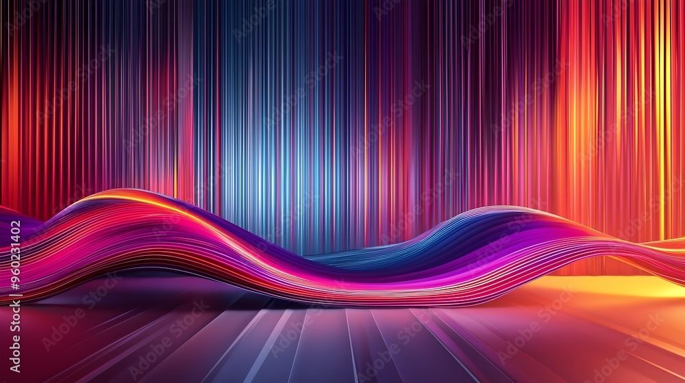 Aufkleber flowing abstract light waves across gradient color digital stage backdrop