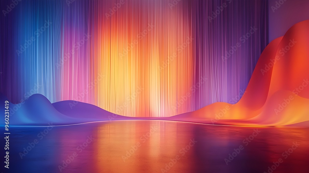 Aufkleber flowing abstract light waves across gradient color stage backdrop