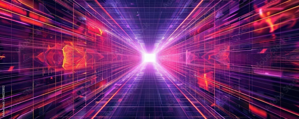 Poster a vibrant abstract background featuring light trails and glowing elements, ideal for sci-fi and tech