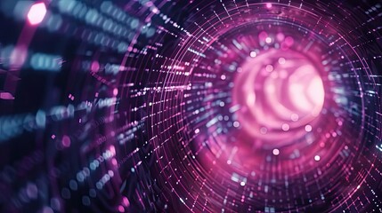 Obraz premium Abstract digital tunnel with vibrant colors showcasing a blend of technology and art, perfect for futuristic themes.