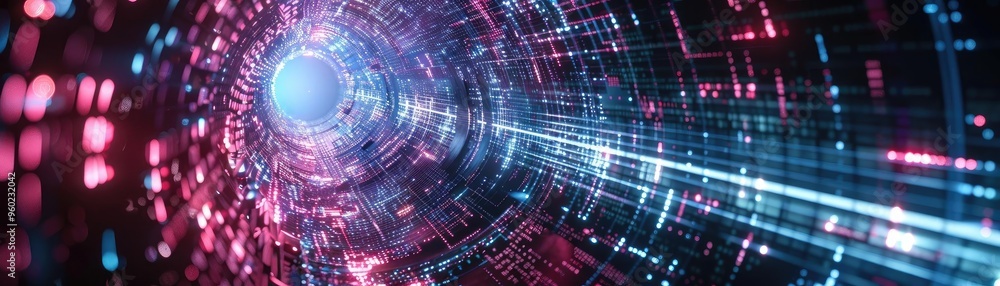Aufkleber a futuristic tunnel design featuring vibrant colors and dynamic light patterns, symbolizing technolo