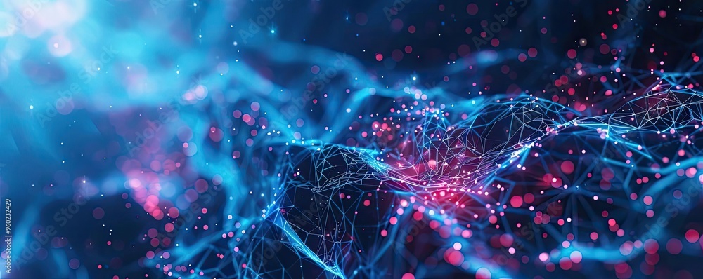 Poster abstract digital network structure with glowing nodes and vibrant colors, perfect for technology and