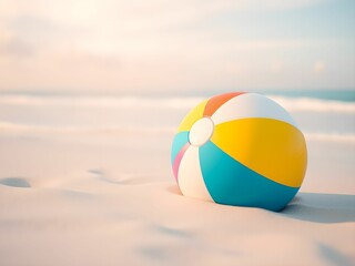 Colorful Beach Ball on Sandy Shore with Waves
