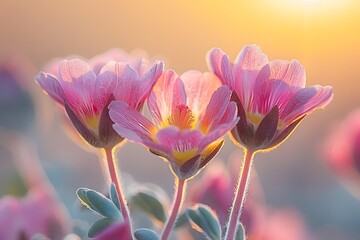 Fototapeta premium Springtime Bloom at Sunset - Beautiful Pink Flowers in Gentle Sunlight for Nature Prints and Cards