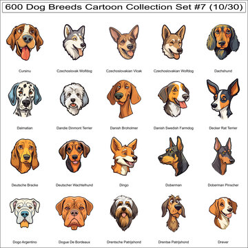 Cute Dog Breeds Cartoon Characters Sticker Bundle Collection Set 7 of 600 Dog Faces Isolated Part 10