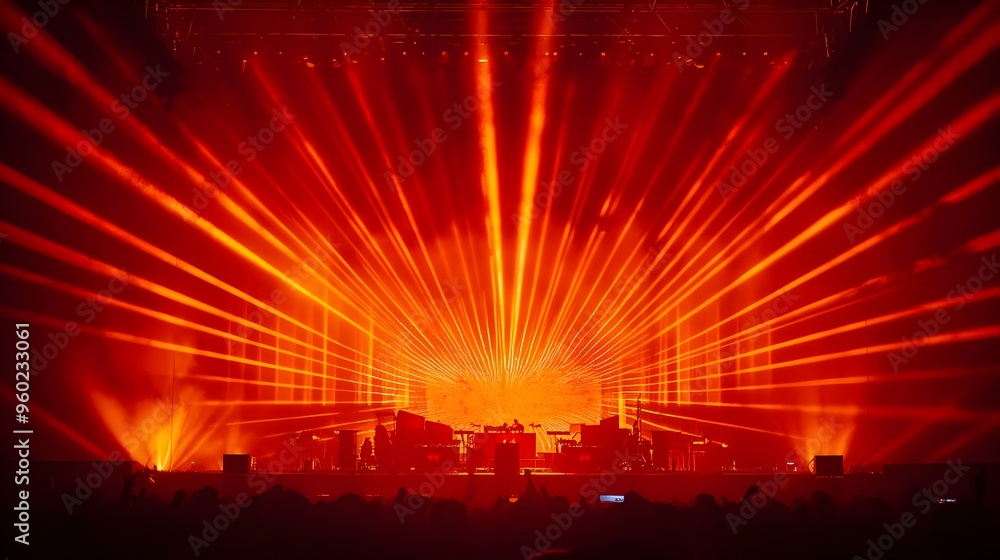 Poster radiant stage with fiery radial light patterns and vibrant color scheme