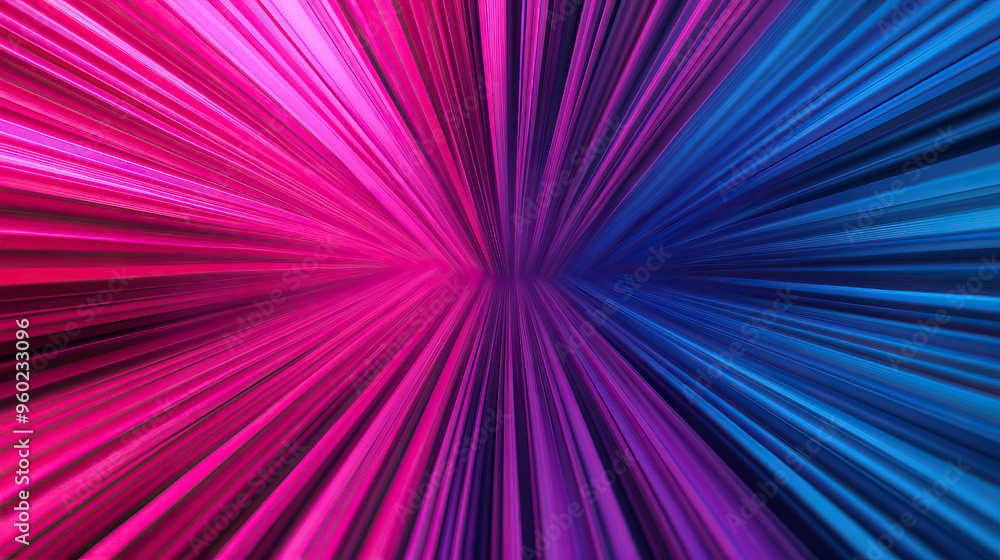 Poster dynamic abstract background with vibrant pink and blue rays radiating outward, creating a sense of d
