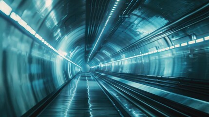 A futuristic tunnel with glowing lights, showcasing a sleek, modern design that creates a sense of speed and movement.
