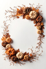 Fototapeta premium Halloween day celebration concept , halloween pumpkin with dry leaves and copy space for text decoration on white background , vertical , AI generative
