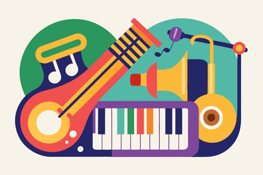 colorful musical instruments abstract composition clip art preview
