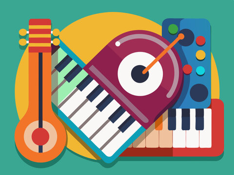colorful musical instruments flat design clip art preview