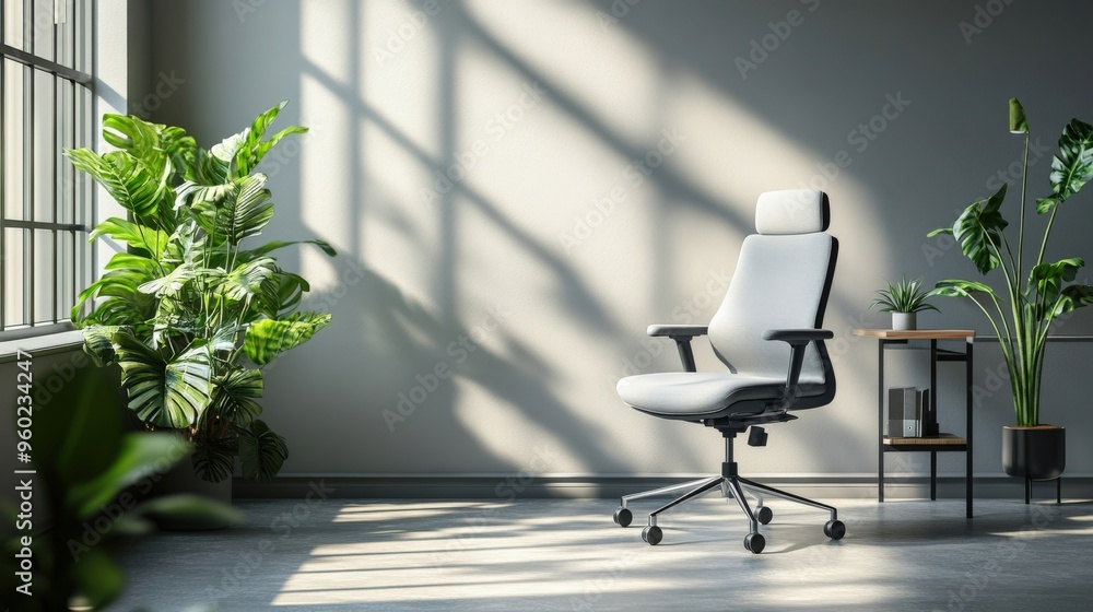 Canvas Prints single ai-driven ergonomic chair in a minimalist home office, ample copy space for text or design ar