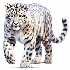 Obraz premium Beautiful Snow Leopard Watercolor Clipart, Wild Animal Colored Design for Your Corporate and Business Graphic Resource or Creative Project, Ai Generative
