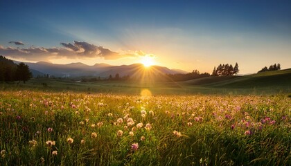 Sunrise over a peaceful meadow, symbolizing the tranquility of new life beginnings beauty in nature peaceful
