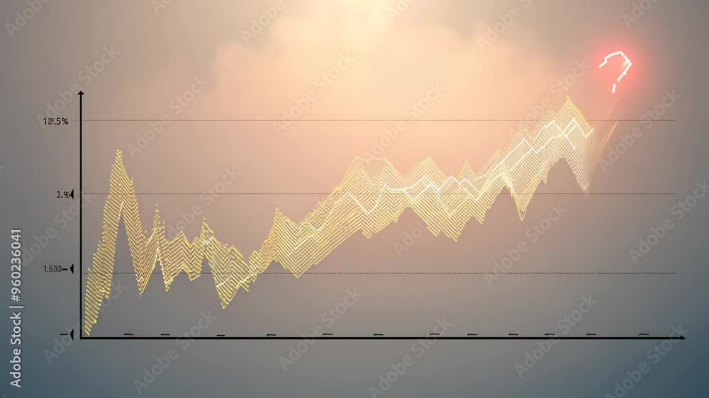 Aufkleber glowing yellow peak on a graph representing data trends. the curve rises steeply, reaching a bright 