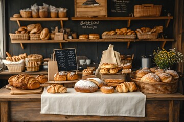 Assortment of Freshly Baked Bread in a Rustic Bakery