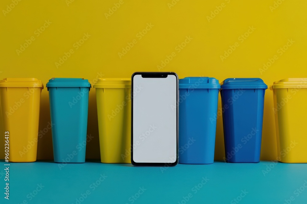 Wall mural simple ai-driven waste reduction app on a smartphone, minimalistic background with large blank space
