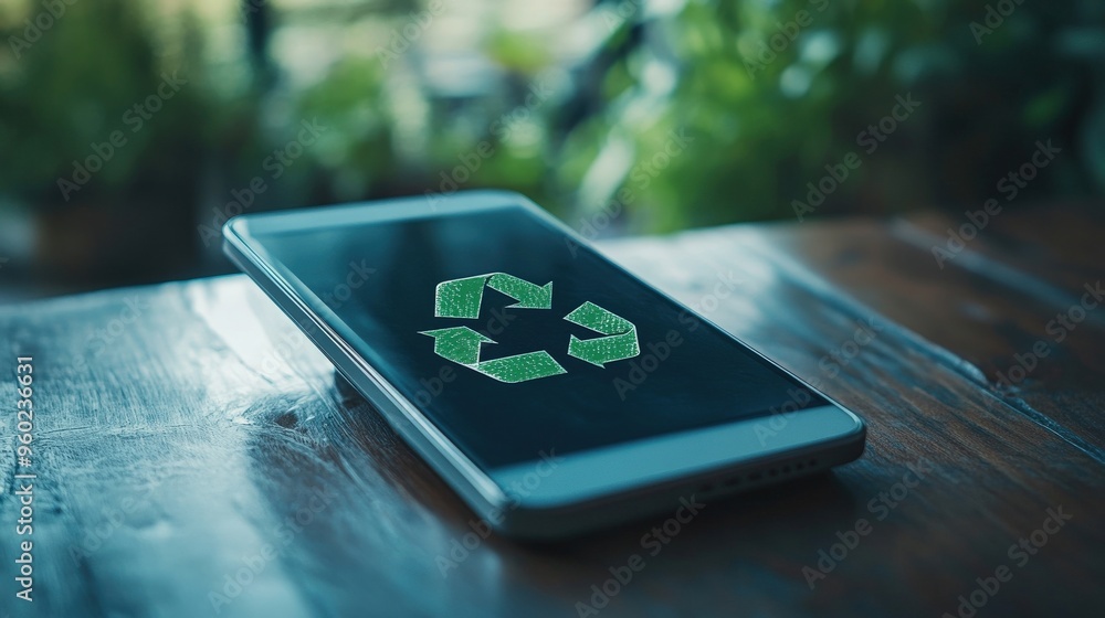 Wall mural simple ai-driven recycling reminder on a smart device, minimal scene with soft light and ample copy 