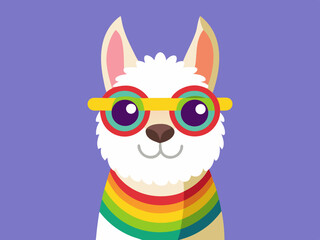 Llama with rainbow glasses