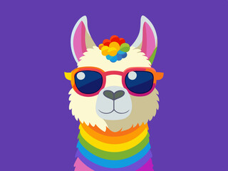 Llama with rainbow glasses