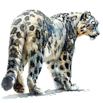 recommend clip art: Beautiful Snow Leopard Watercolor Clipart, Wild Animal Colored Design for Your Corporate and Business Graphic Resource or Creative Project, Ai Generative