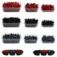 Berries in plastic packaging, isolated on white background