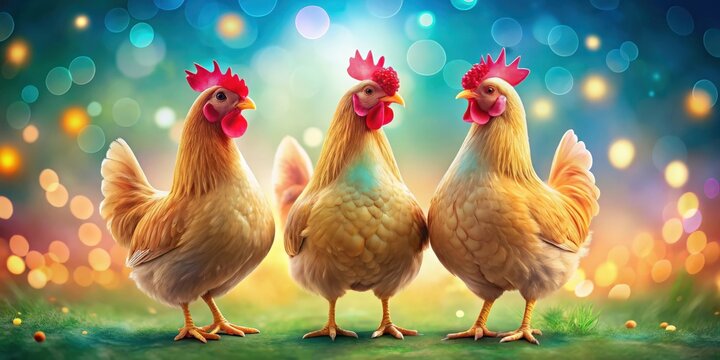 Festive render of the 3rd day of Christmas with a colorful background featuring three French hens
